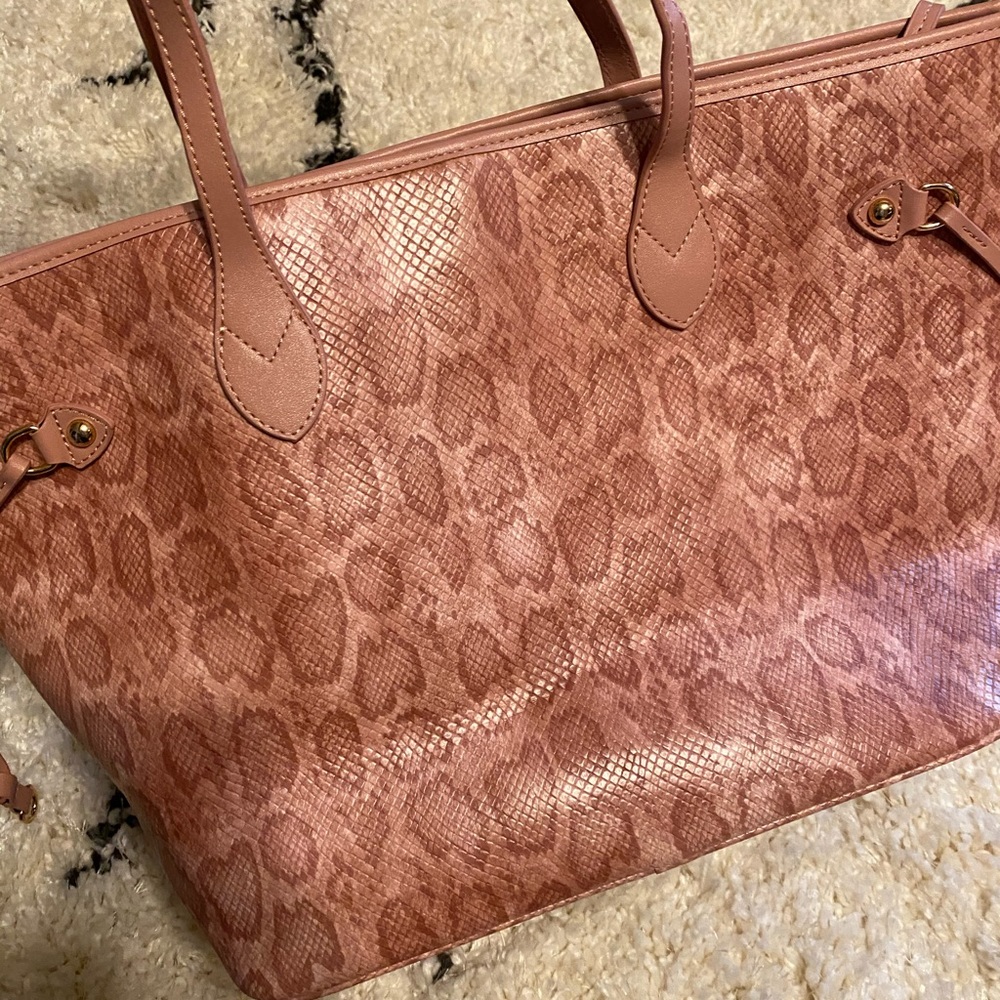 Daisy Rose pink snakeskin tote with wristlet